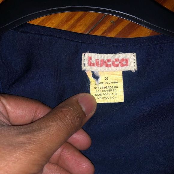 Lucca Navy Blue with White Button Geometric Dress Size Small - Picture 3 of 5